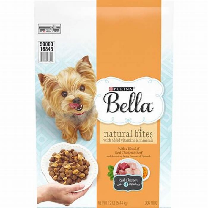 bella natural dry small dog food with a blend of real chicken & beef